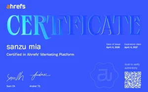 Ahrefs Certificate of Sanzu Mia