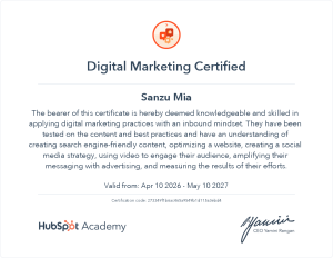 Digital Marketing Certificate of Sanzu Mia