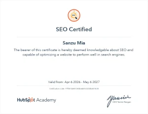 SEO Certificate Sanzu Mia
